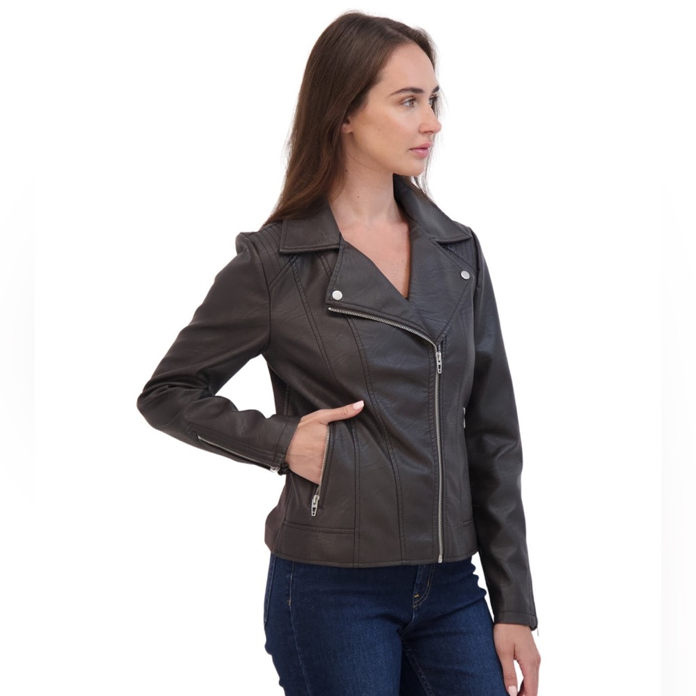 SEBBY COLLECTION Women’ Faux Leather Biker Jacket